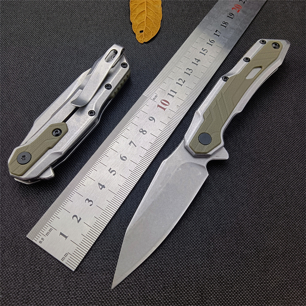 KS 1369 Folding Pocket Knife Assisted Flipper 2.95 Inch 8Cr13Mov Stonewashed Clip Point Blade G10 Handle for Camping EDC
