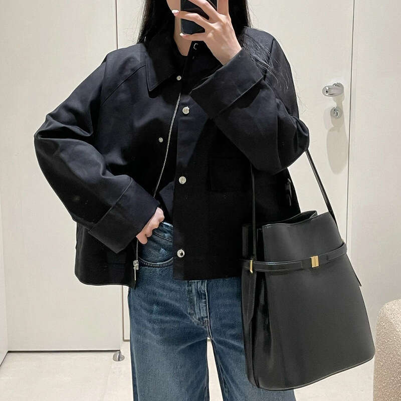 Niche Design Commuter Handbag, High End Genuine Leather Bucket Bag, Minimalist Simple Crossbody Shoulder Bag, Luxury Daily Commuter Purse SENYY
