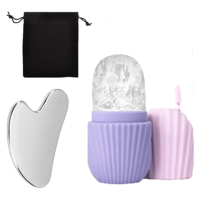 3-piece cleansing tool stainless steel heart-shaped scraping tool ice roller a flannel bag 260424