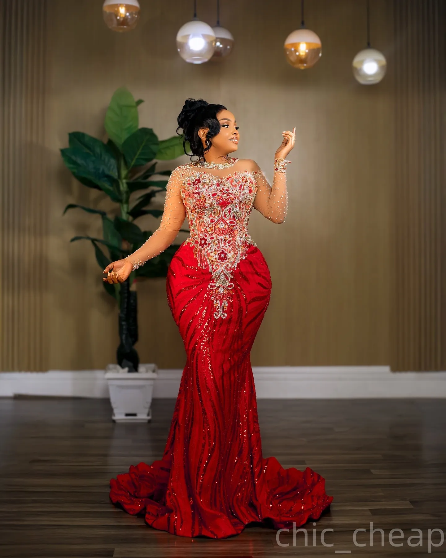 Red Mermaid Prom Dresses 2026 Sheer Neck Appliques Beaded Crystals Evening Formal Party Second Birthday Engagement Gowns Plus Size Dress For Special O