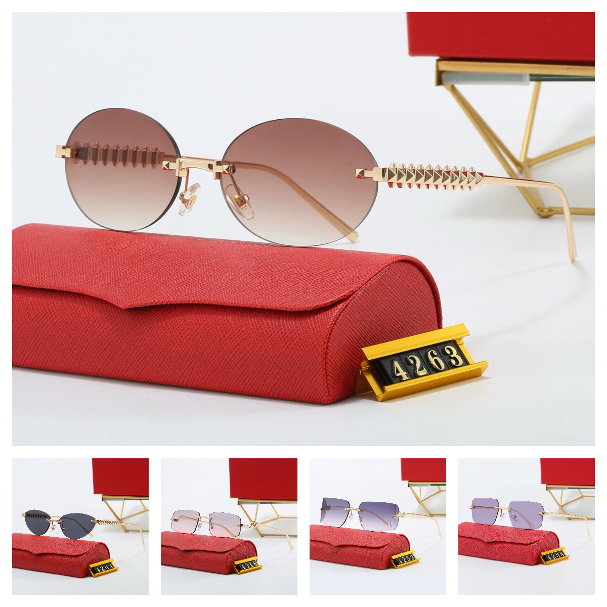 Designer Sunglasses Men Women sunglasses Classic Frame Glasses Leopard Head Composite Metal Rimless Optical Frame Sunglasses UV 400 With Box