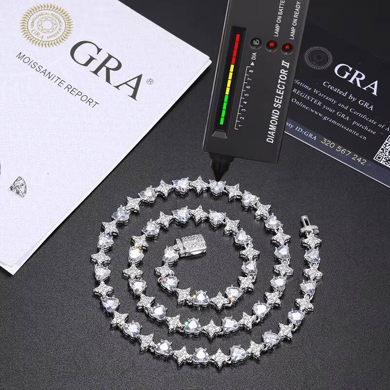 Sparking Fine Jewelry Anniversary Gift Sterling Silver 925 Heart Cut Moissanite Link Chain Iced Out Heart Necklace