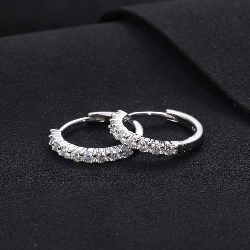 Fashion Fine Jewelry White Gold Plated 925 Sterling Silver VVS Moissanite Diamond Cuff Hoop Earrings Huggie Stud for Men Women