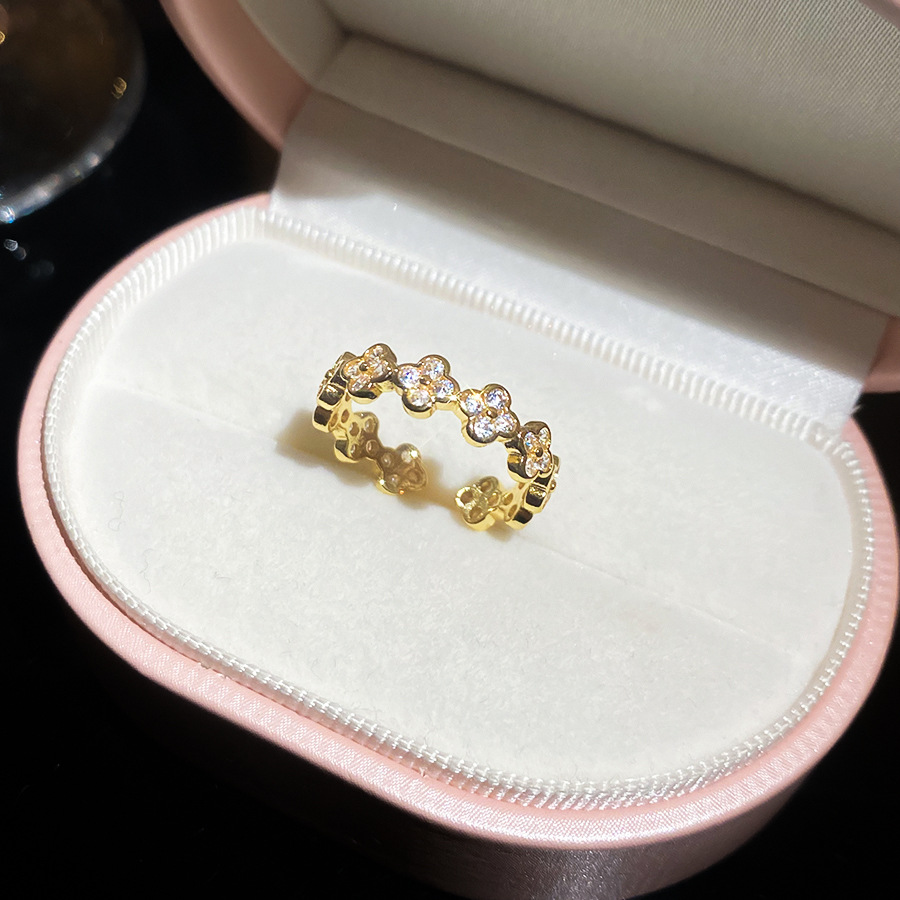 2026 New Zircon Flower Open Ring with Elegant Design, Forest Style Ring, Light Luxury, High-End, Stylish Jewelry - view 9