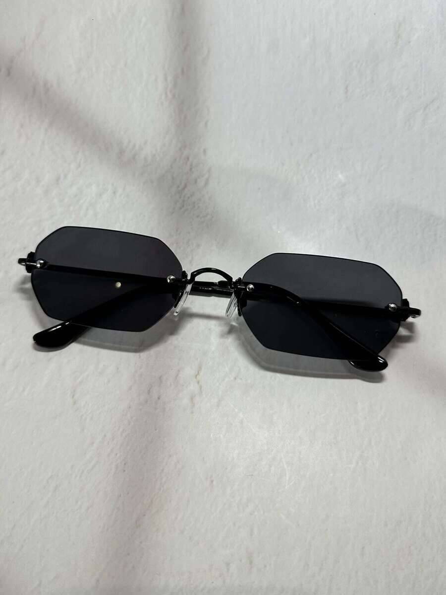 1 piece Mini gradient full metal frameless hexagon-shaped sunglasses, suitable for street, beach, commuting, travel