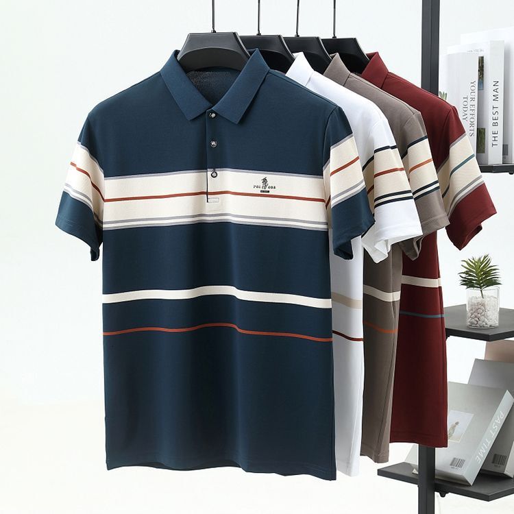 Luxury Brand Designer Mens 2026 Summer New Business Casual Striped Polo Shirt Color Woven Wide Stripe Short Sleeve T-Shirt Dad Wear Chic Stylish Moder