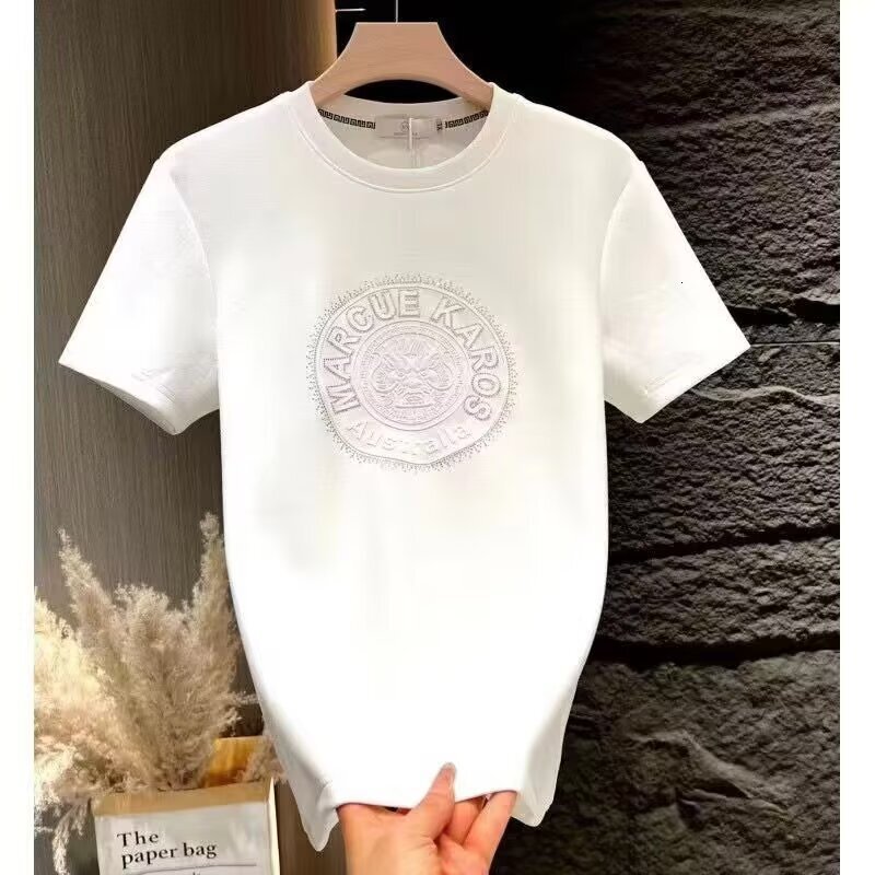Summer New Designer Short Sleeved Rhinestone Light Luxury Short Sleeved T-shirt Men's Short Sleeved Round Neck Half Sleeved Top Fashionable And C