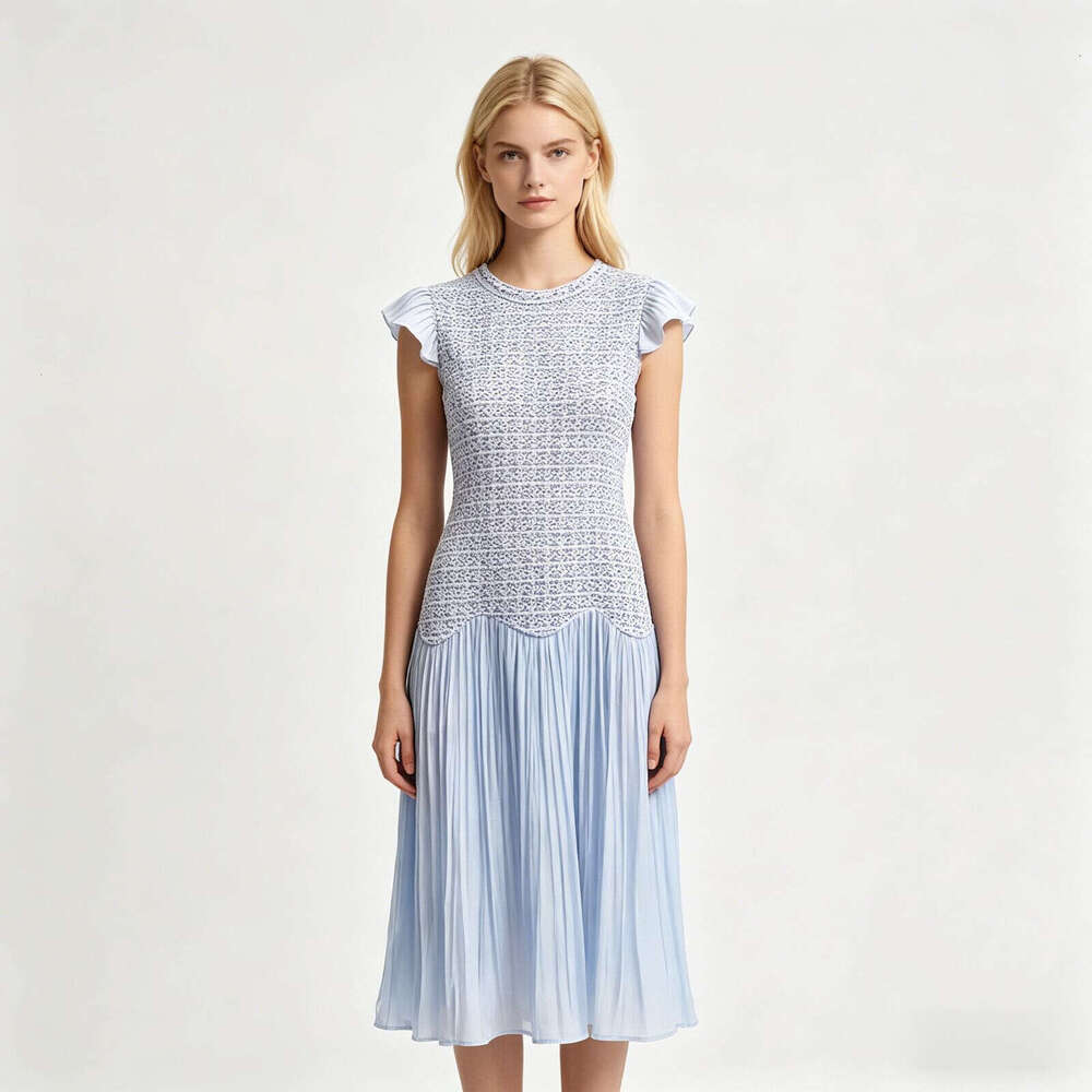FC Designer's high-end women's summer new social style round neck k30 woven patch mesh straight tube FC long skirt