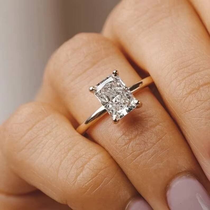 Customized 14K 18K Gold Ring 3CT Radiant Cut Lab Grown Diamond Jewelry Rings Engagement Wedding Solitaire Diamond Ring