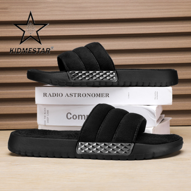 KIDMESTAR Men's Casual Flat Sole Shoes, Embossed Leather-Style Flip-Flop Slippers with PU Upper, Canvas Lining, Animal Print Appliques, Extra-Wide Fit