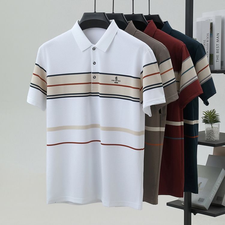Luxury Brand Designer Mens 2026 Summer New Business Casual Striped Polo Shirt Color Woven Wide Stripe Short Sleeve T-Shirt Dad Wear Chic Stylish Moder