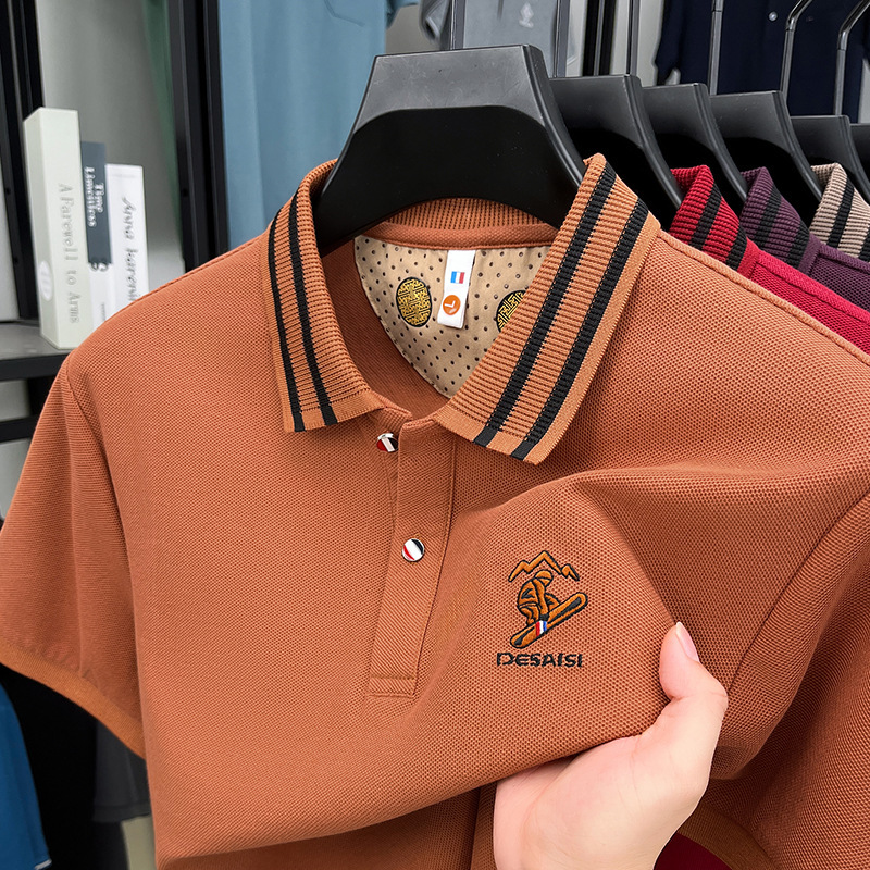 Summer Business And Leisure Pure Cotton Designer Polo Shirt Short Sleeved Mens Lapel Embroidered Half Sleeved T-shirt Mens Silk Cotton Top