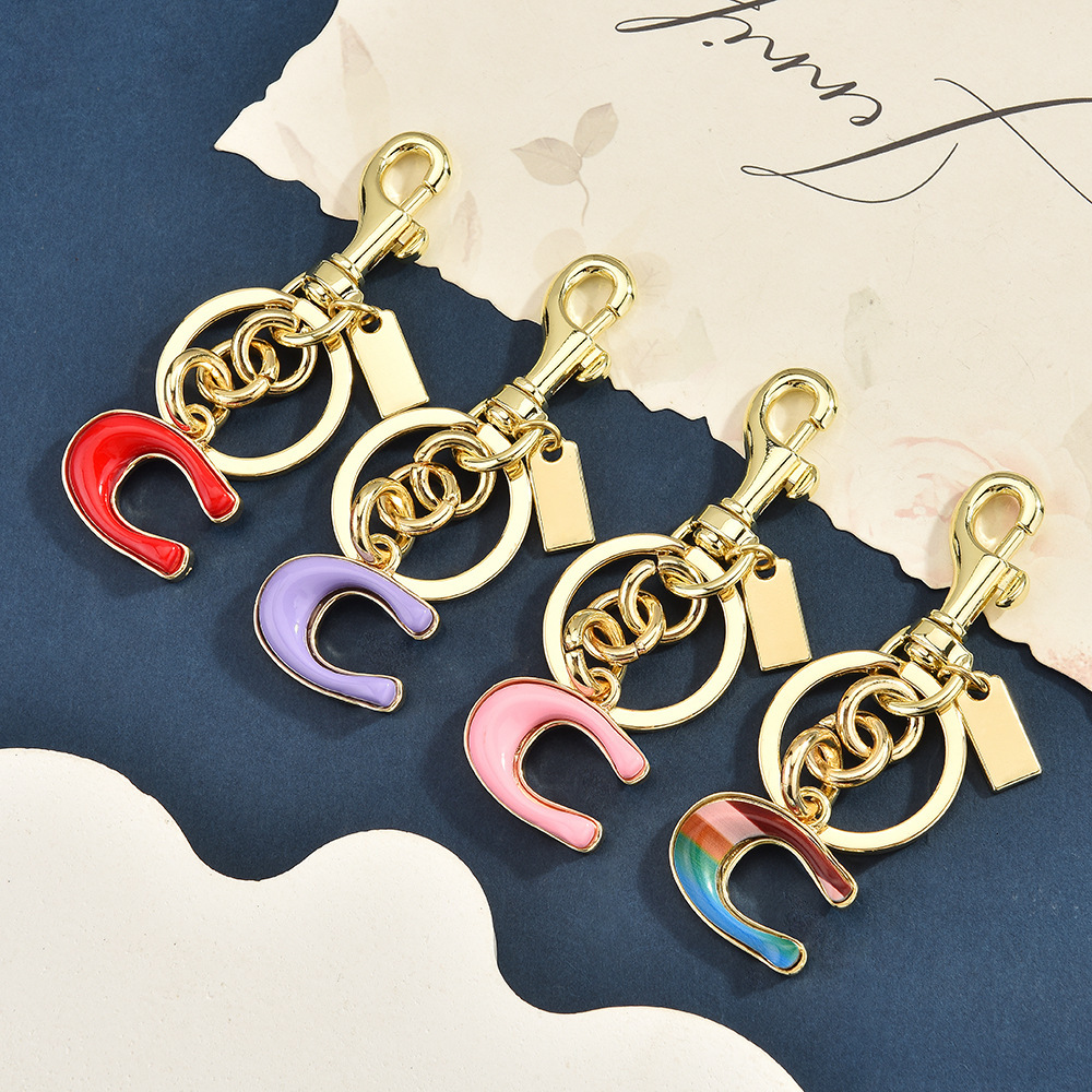 bestseller rainbow C letter metal keychain, multi-color letter C bag pendant, exquisite and versatile pendant for women x2