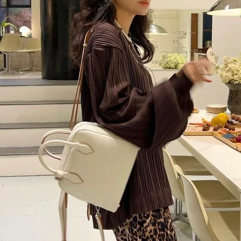 New THY Korean Kim Bag, Lychee Pattern Top Layer Cowhide, Niche Luxury Design, Handheld Backpack Dual-use, Large Capacity Commuter Laptop Bag SENYY