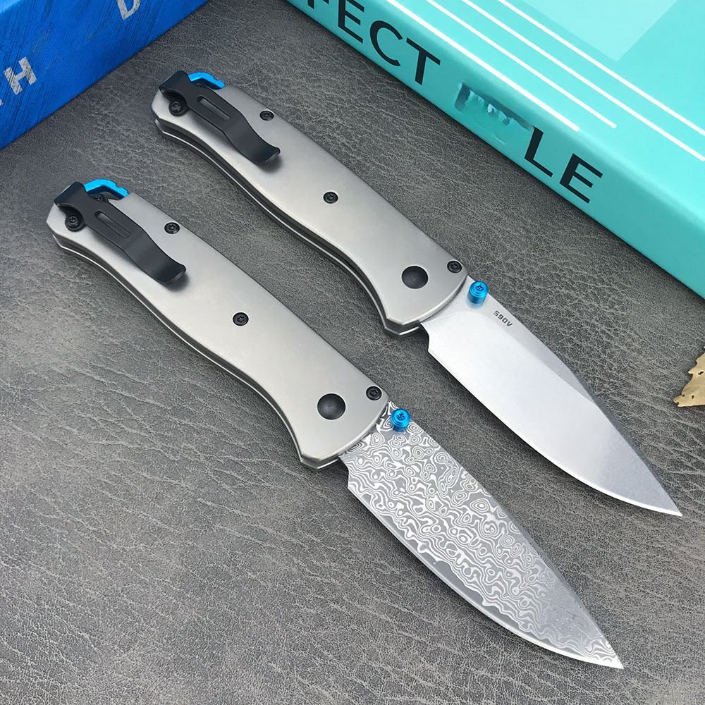 BM 533/535 Folding Knife Damascus Steel Blade Titanium Handles Sharp Field Hunting Knife Survival Tactical Tool with Pocket Clip