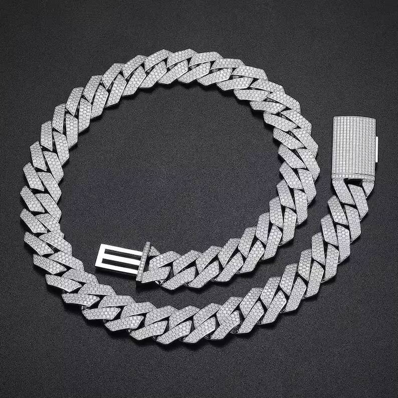 Hiphop Jewelry 925 Sterling Silver 20mm Iced Out Cuban Necklace Sparkling VVS Moissanite Cuban Link Chain