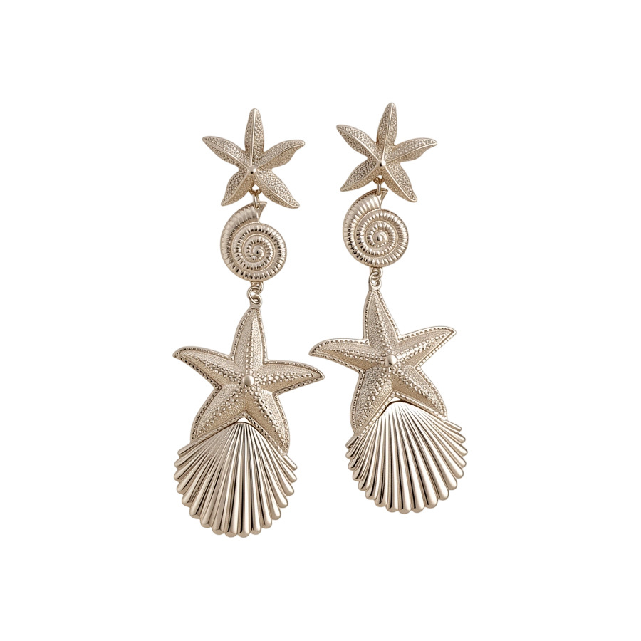 Silver needle European American ocean metal style star conch elegant exaggerated high-end earrings, unique and fashionable ear accessories - view 8