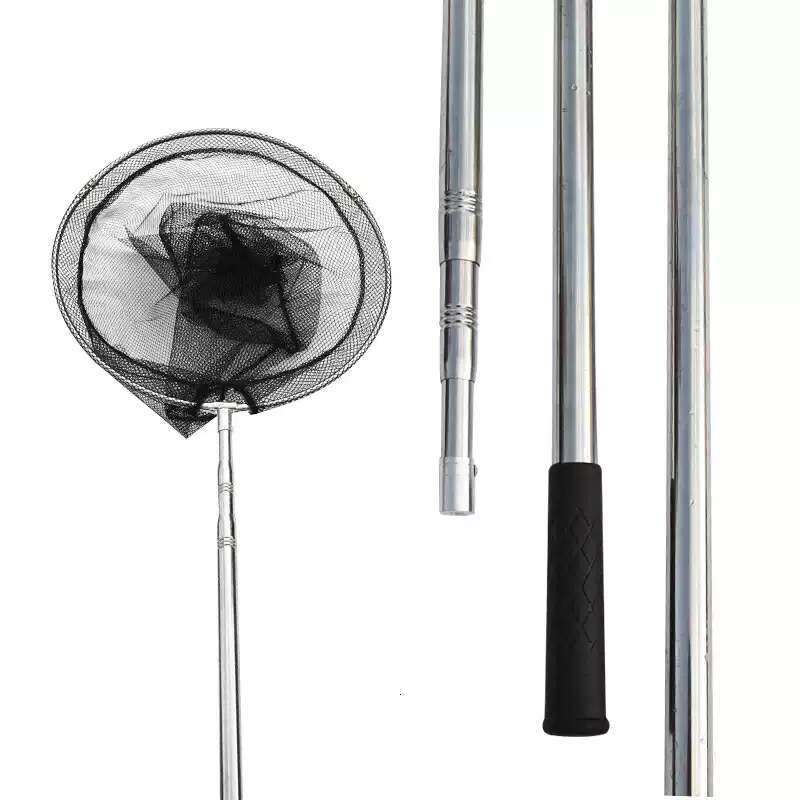 Stainless Steel Landing Net Set Retractable Telescopic Pole Foldable Fish Scoop Net Full Fishing Gear Kit for Outdoor Angling