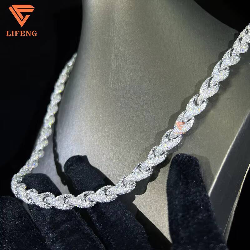 8mm Rope Necklace 925 Solid Silver Iced Out Vvs Moissanite Diamond Thick Twist Chain Cuban Link Chain for Man Hiphop Chain