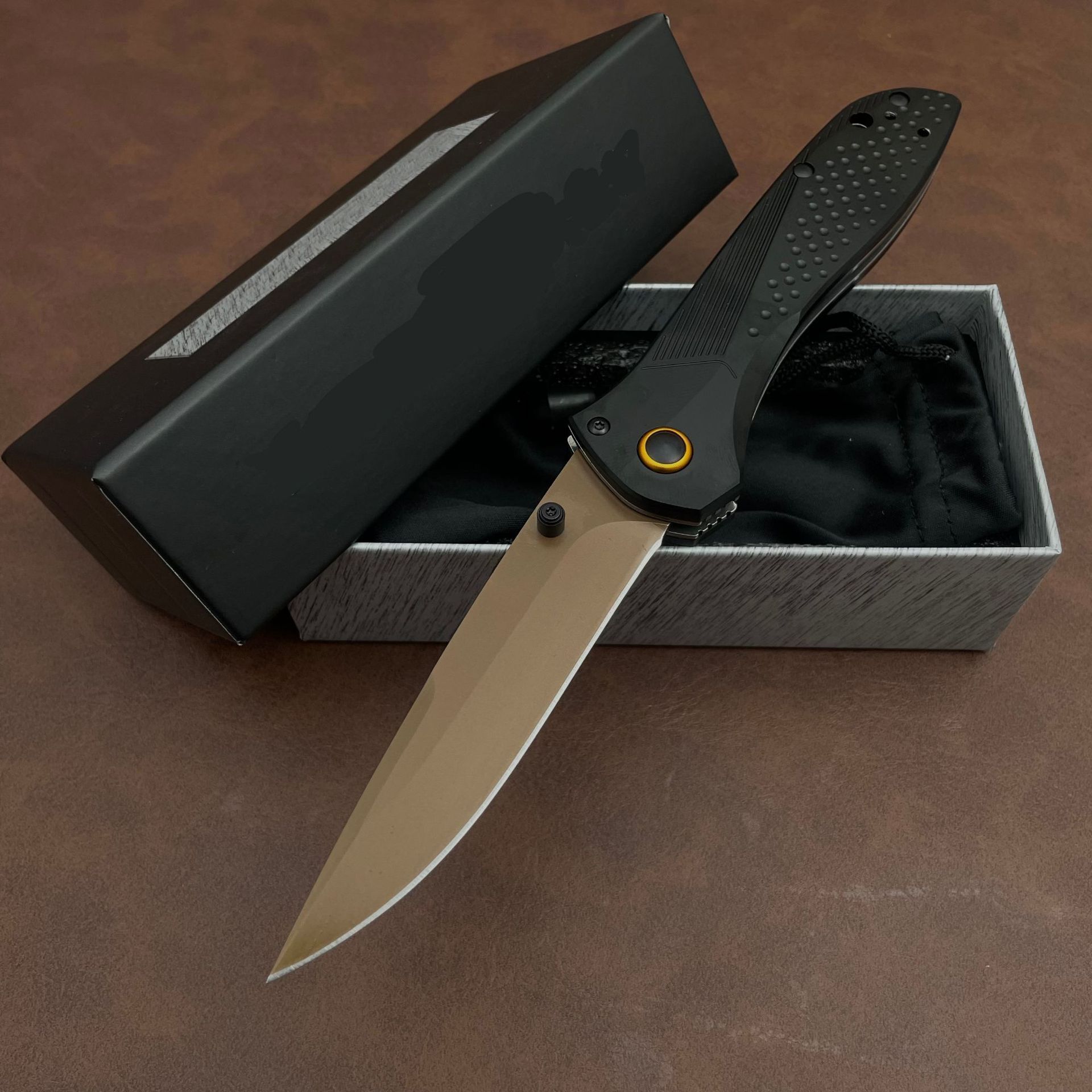 BM710 folding knife, aviation aluminum handle Aixs lock gold-plated titanium blade, holiday gift, knife enthusiast collector