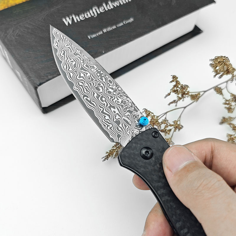 BM 535 Folding Knife Damascus Steel Blade Manual Open EDC Pocket Knife High Quality Carbon Fiber Handle with Clip Portable Tools