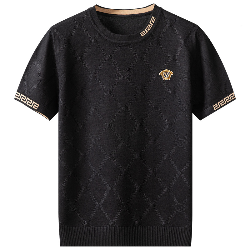 Mens Designer Short Sleeved Fashion Trend Summer Knitted Half Sleeved T-shirt Large Size Fashionable Luxury Base T-shirt Silk Cotton