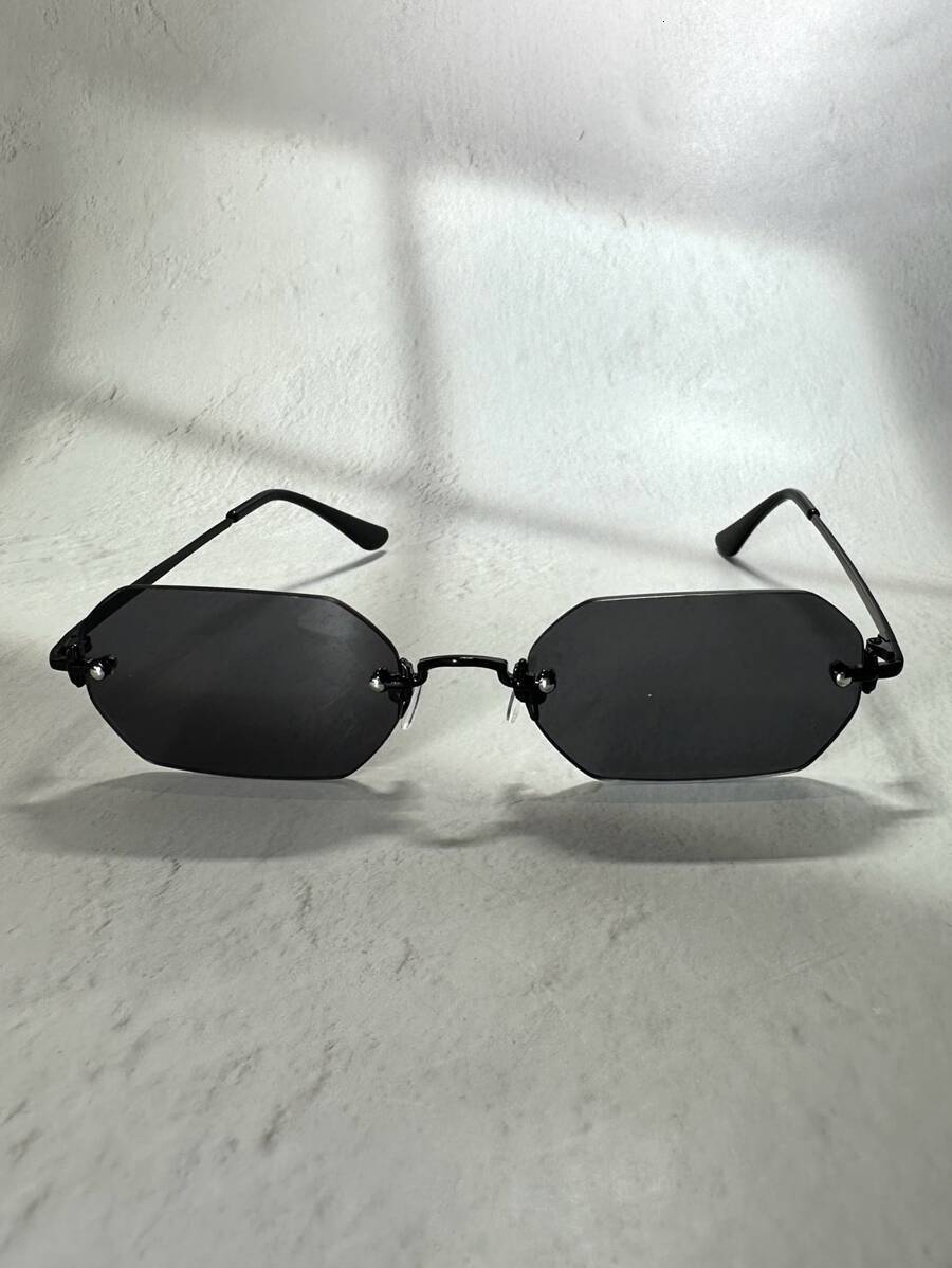 1 piece Mini gradient full metal frameless hexagon-shaped sunglasses, suitable for street, beach, commuting, travel