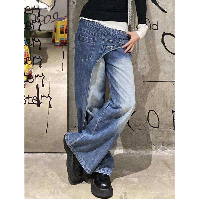 2024 Autumn Women's Casual Style Jeans Vintage Aesthetic Harajuku Loose Washed Pants Blue Wide Leg Punk Baggy Denim Trouser dongdumaoyi