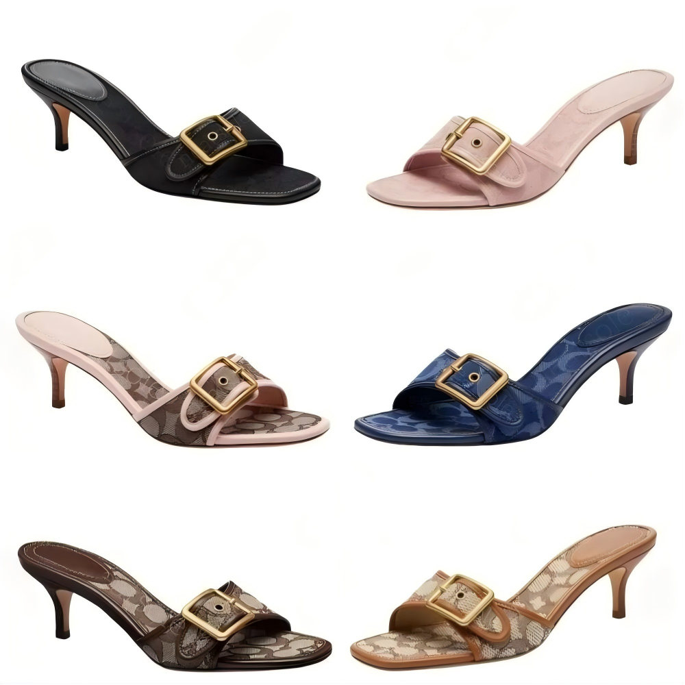 Designer Margot Sandals Women Kitten Heels C Beach Summer Luxury Denim Heel High Leather Slippers Fall Mules Pumps Cute Lady Low Heeled Size 35-42