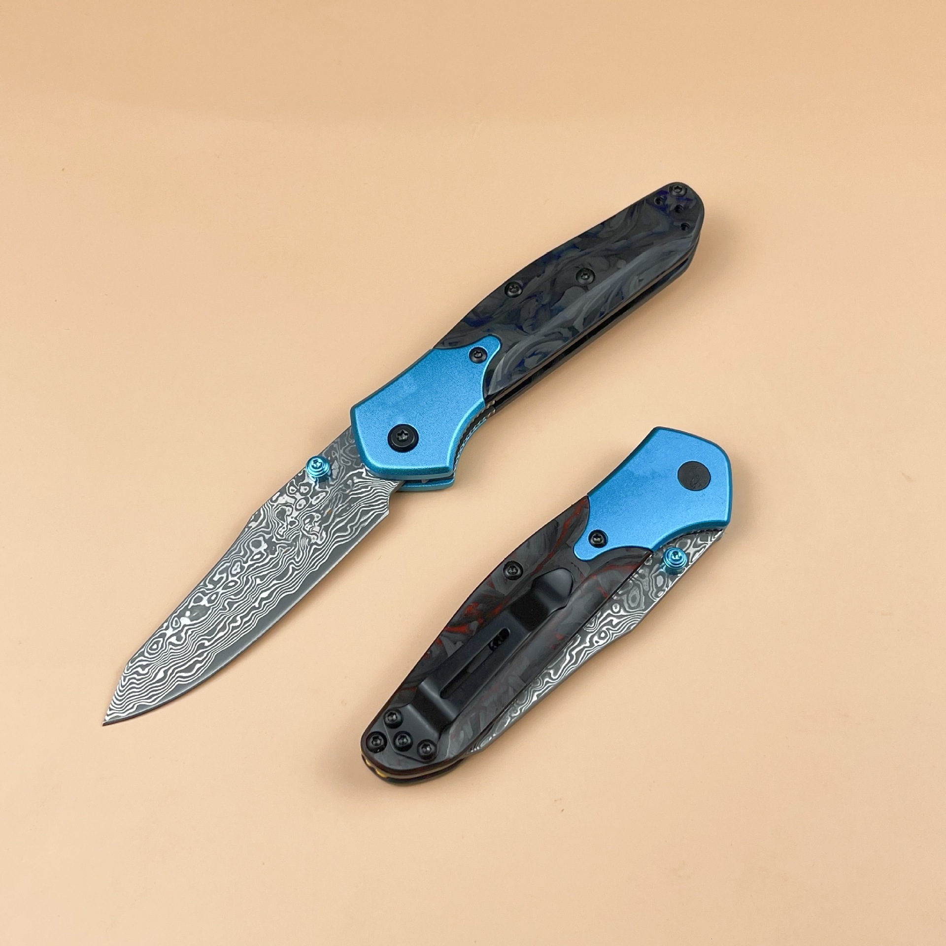 BM 945- Gold Mini Class O Sbor Ne Folding Knife 2.92" Vg10 Damascus Blade Carbon Fiber Handle Outdoor Hunting Camping Knife