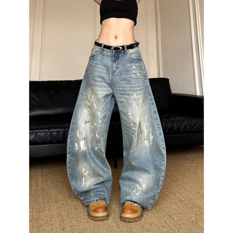 YIBASHU Summer Women Blue Y2k Jeans Harajuku Baggy Denim Trousers Japanese 2000s Style Vintage Jean Long Pants Oversize Clothes dongdumaoyi