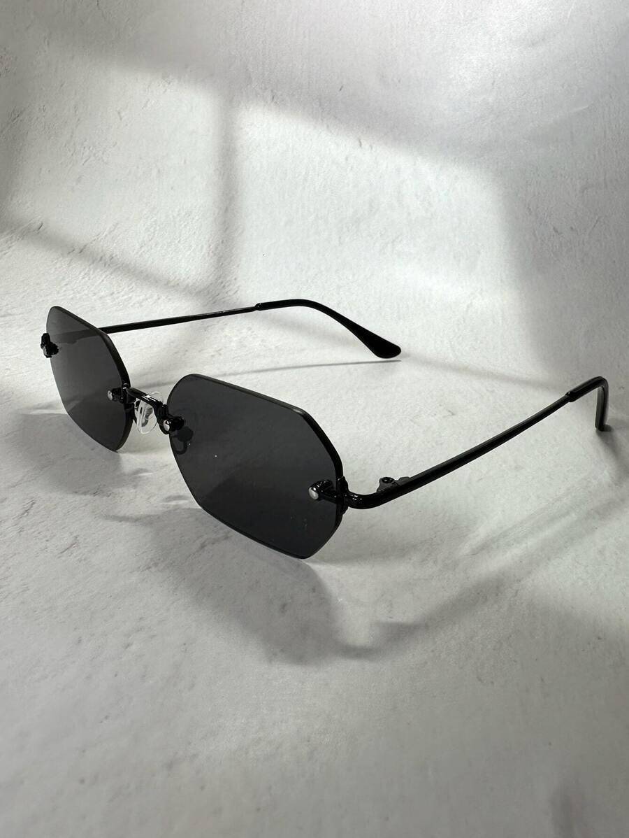 1 piece Mini gradient full metal frameless hexagon-shaped sunglasses, suitable for street, beach, commuting, travel