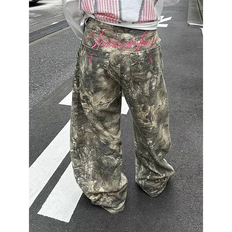Women Gothic Baggy Y2k Jeans American 2000s Style Embroidery Jean Pants Vintage Harajuku Oversize Denim Trousers Autumn dongdumaoyi