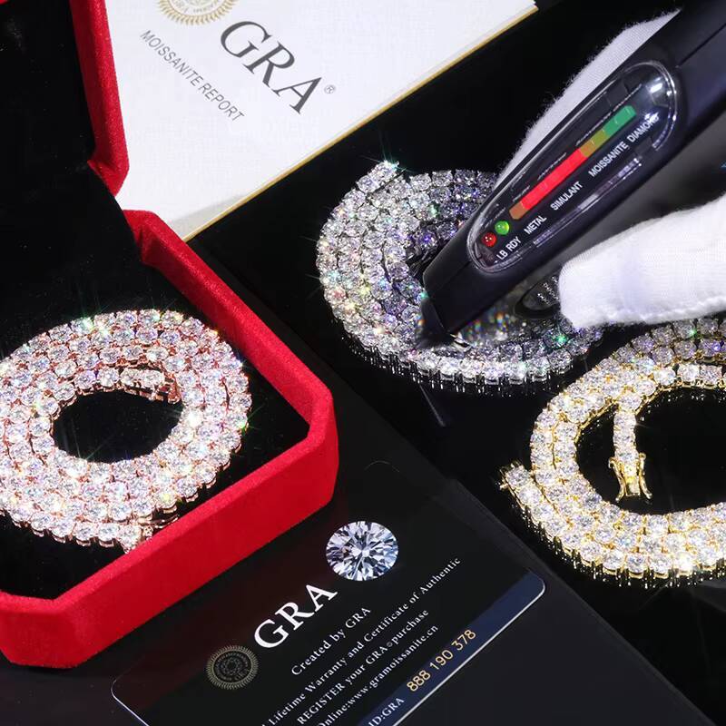 Wholesale Hip Hop Iced Out Jewelry 2mm-6mm D Color VVS Moissanite Tennis Chains 925 Sterling Silver Moissanits Necklaces