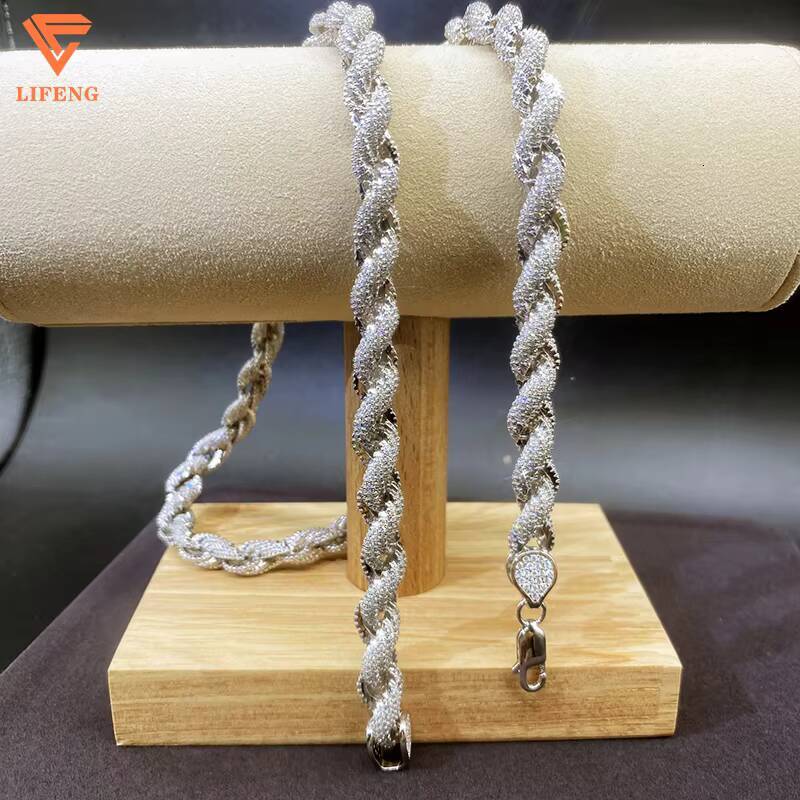 Custom 8mm Rope Chain DVVS Moissanite Diamond Sterling Silver 925 White Gold Plated Rope Chain Fine Jewelry Necklace for Women