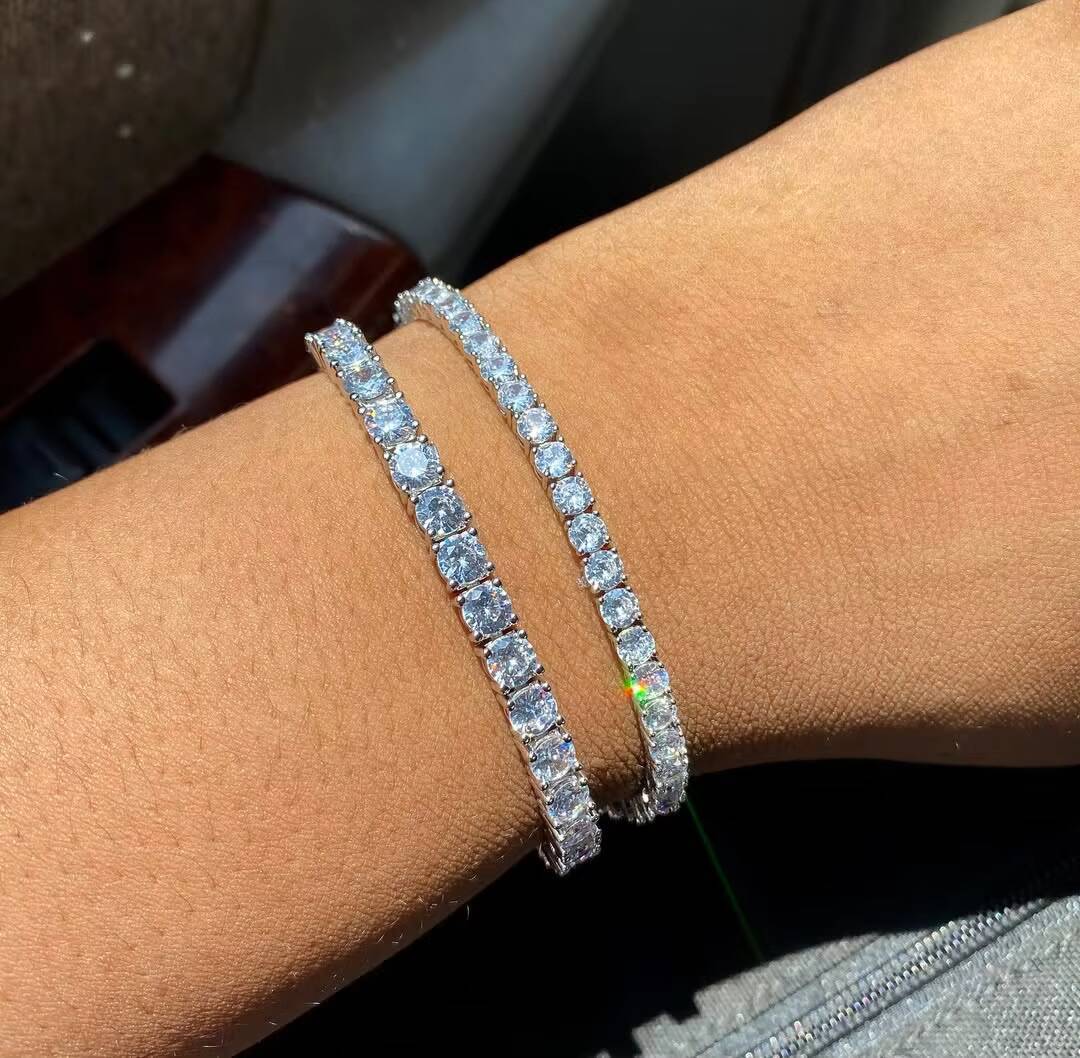 925 Sterling Silver Moissanite Diamond Tennis Bracelet 3MM-6MM Chain Passes D VVS Test Elegant Bangles Collection
