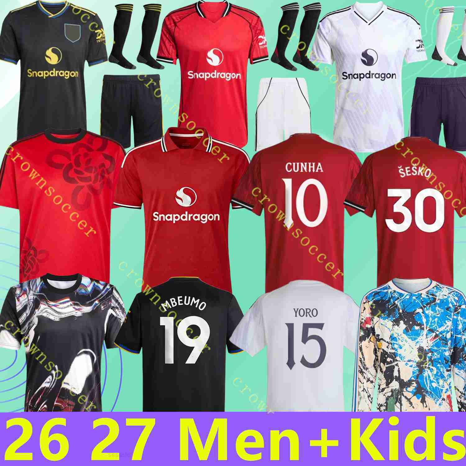 2026 2027 Manchester SESKO MBEUMO CUNHA Soccer Jerseys 26 27 football shirts B FERNANES men kids kit MAINOO YORO AMAD Pre match goalkeeper Training Un