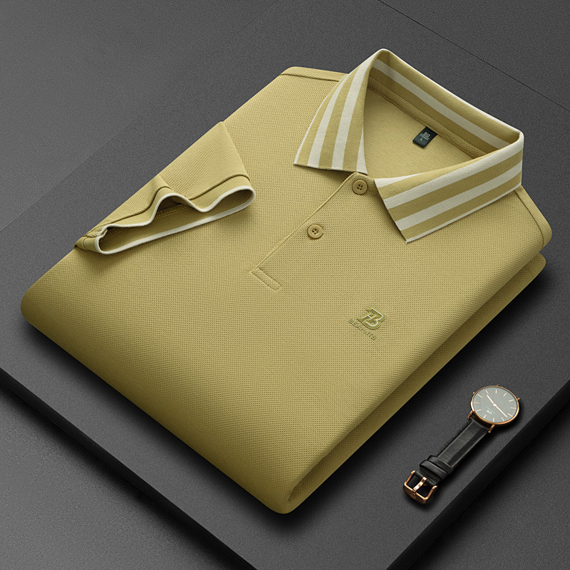 High End Business And Leisure Lapel Designer Polo Shirt Light Luxury Buddha Rib Double-sided Pearl Cotton Middle-aged And Young Half Sleeved Slim Fit 