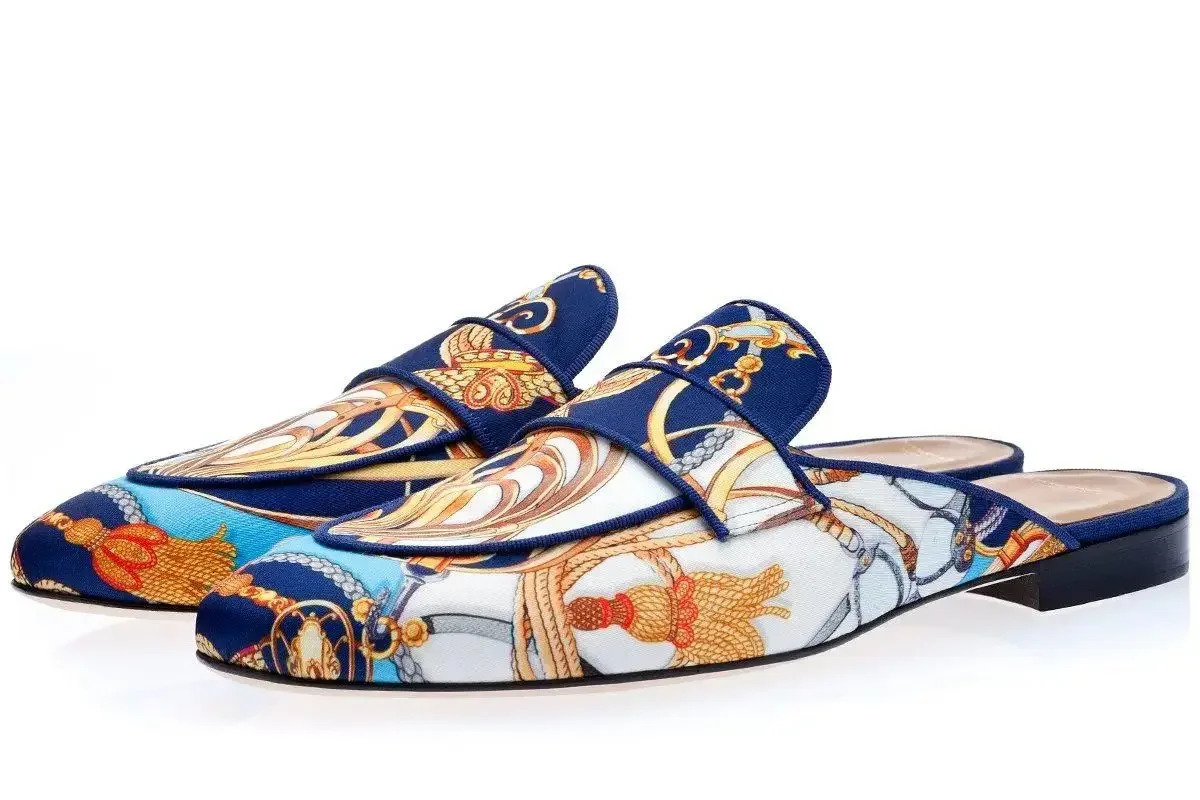 Mens Colorful Print Summer Leather Slippers Comfortable Flat Heel Slip On AntiSlip Mules Male Pointed Toe Sandal Shoes 260427 - view 3