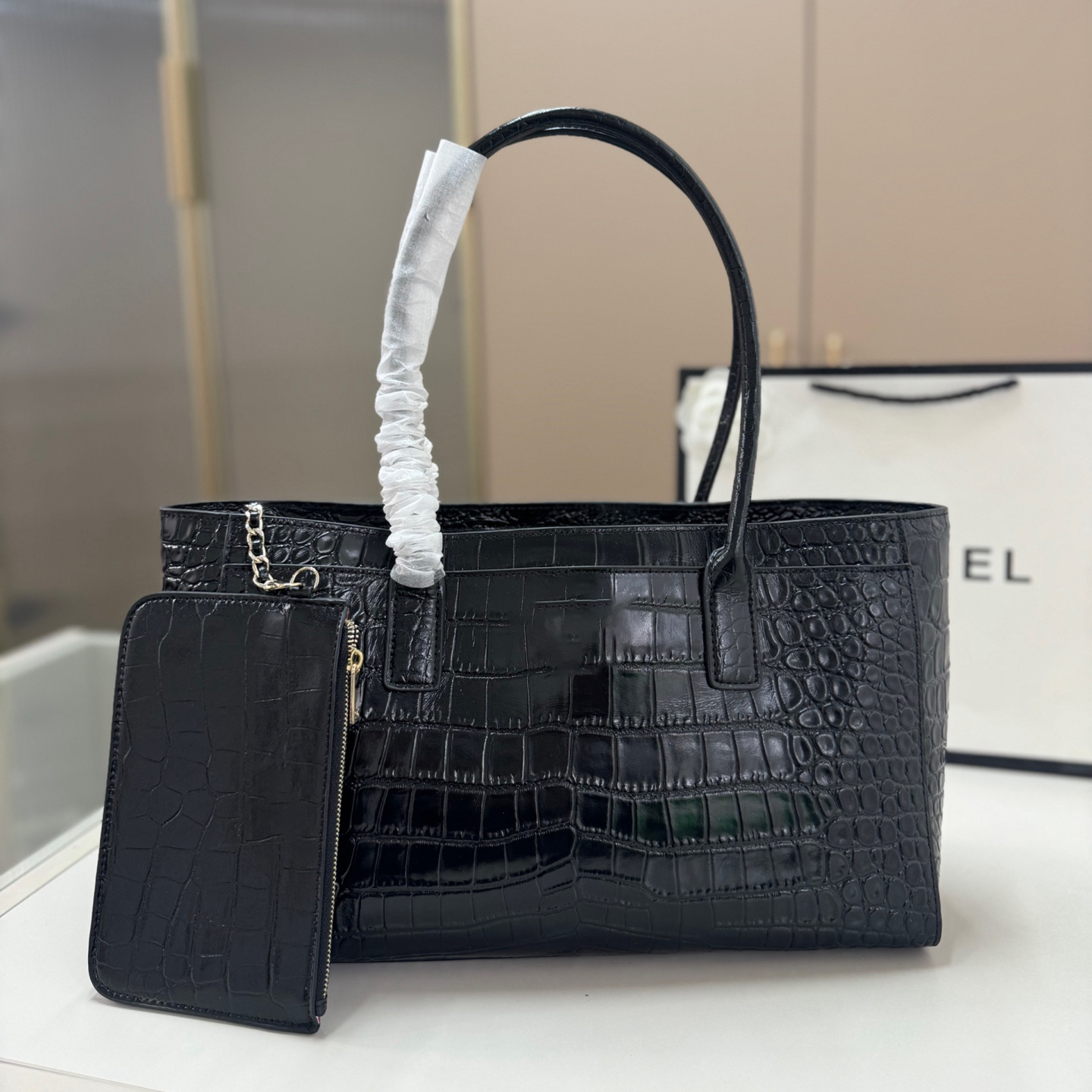 Designer cerf tote bag women crocodile pattern handbag high quality shopping bag luxury tote bag with detachable small wallet practical commuter bag