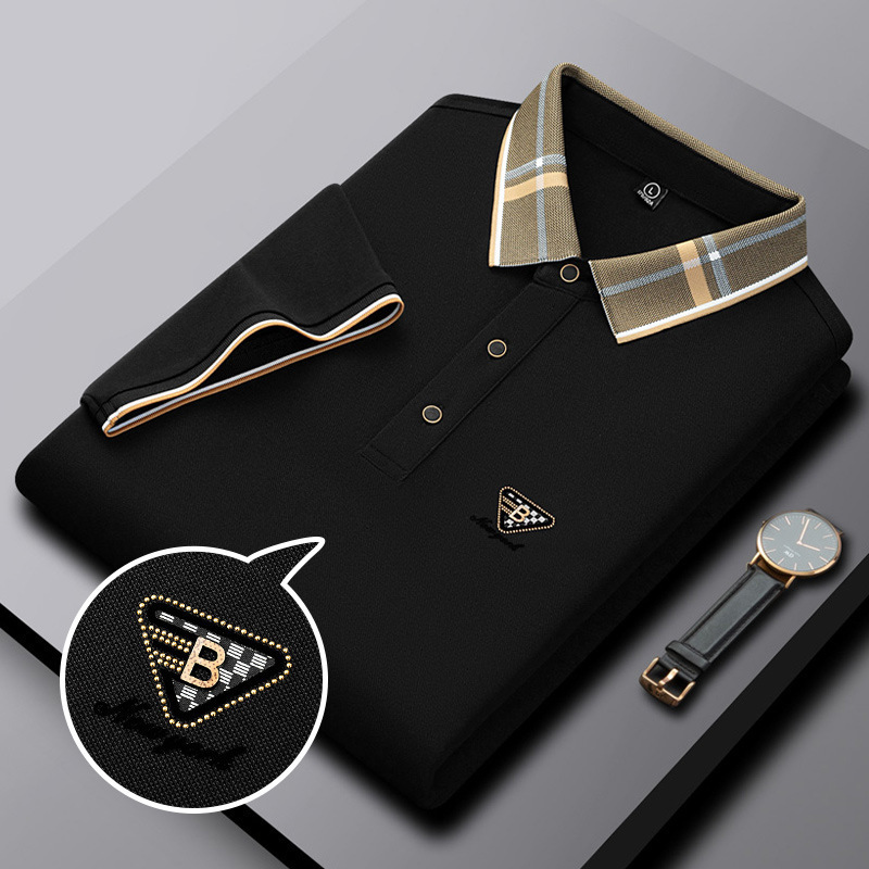 Mens Cotton Polo Shirt Designer Plaid Collar Letter Embroidery Short Sleeve Casual Business Breathable Streetwear Plus Size Tops For Men Summer