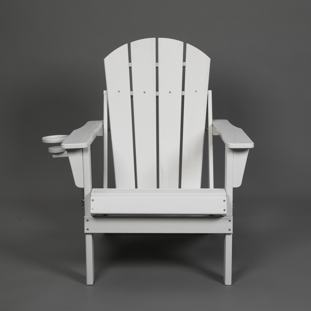 Wholesale HDPE Folding Adirondack Chair with Dual Cup Holder - Composite Adirondack Chair with Wood Texture- White