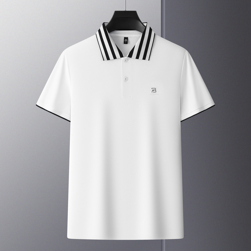 High End Business And Leisure Lapel Designer Polo Shirt Light Luxury Buddha Rib Double-sided Pearl Cotton Middle-aged And Young Half Sleeved Slim Fit 