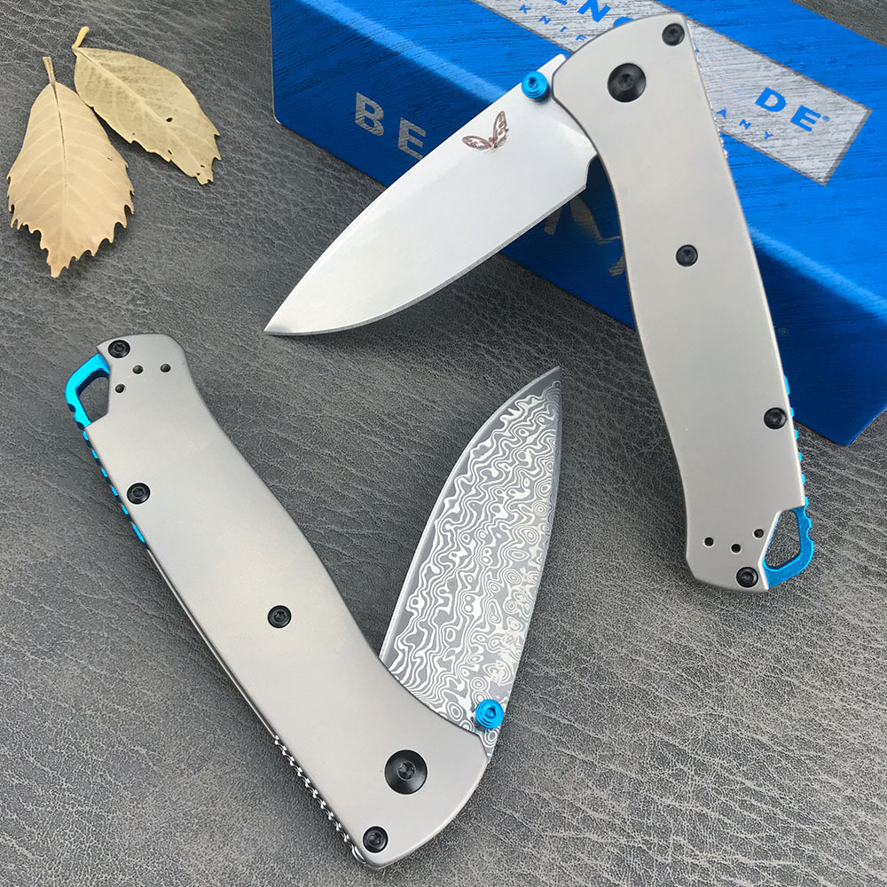 BM 535/535-TI Bugout Folding Knife 3.24" Damascus TC4 Handles Outdoor Camping Hunting EDC Self Defense Pocket Knives Top Ver. Bench Made Kinves