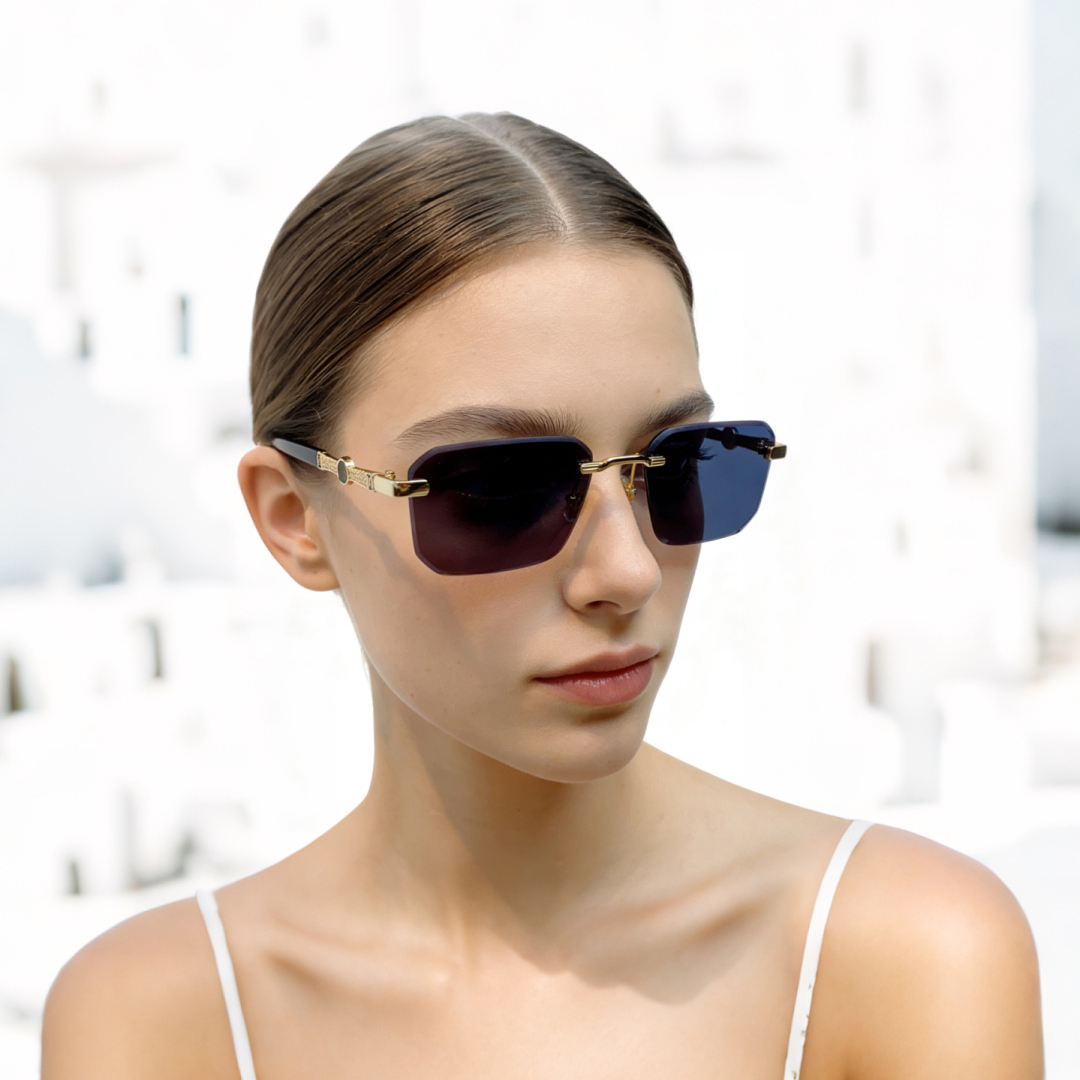 designer sunglasses UV400 for women diamond cut lenses metal frame square buffalo horn driving outdoor
