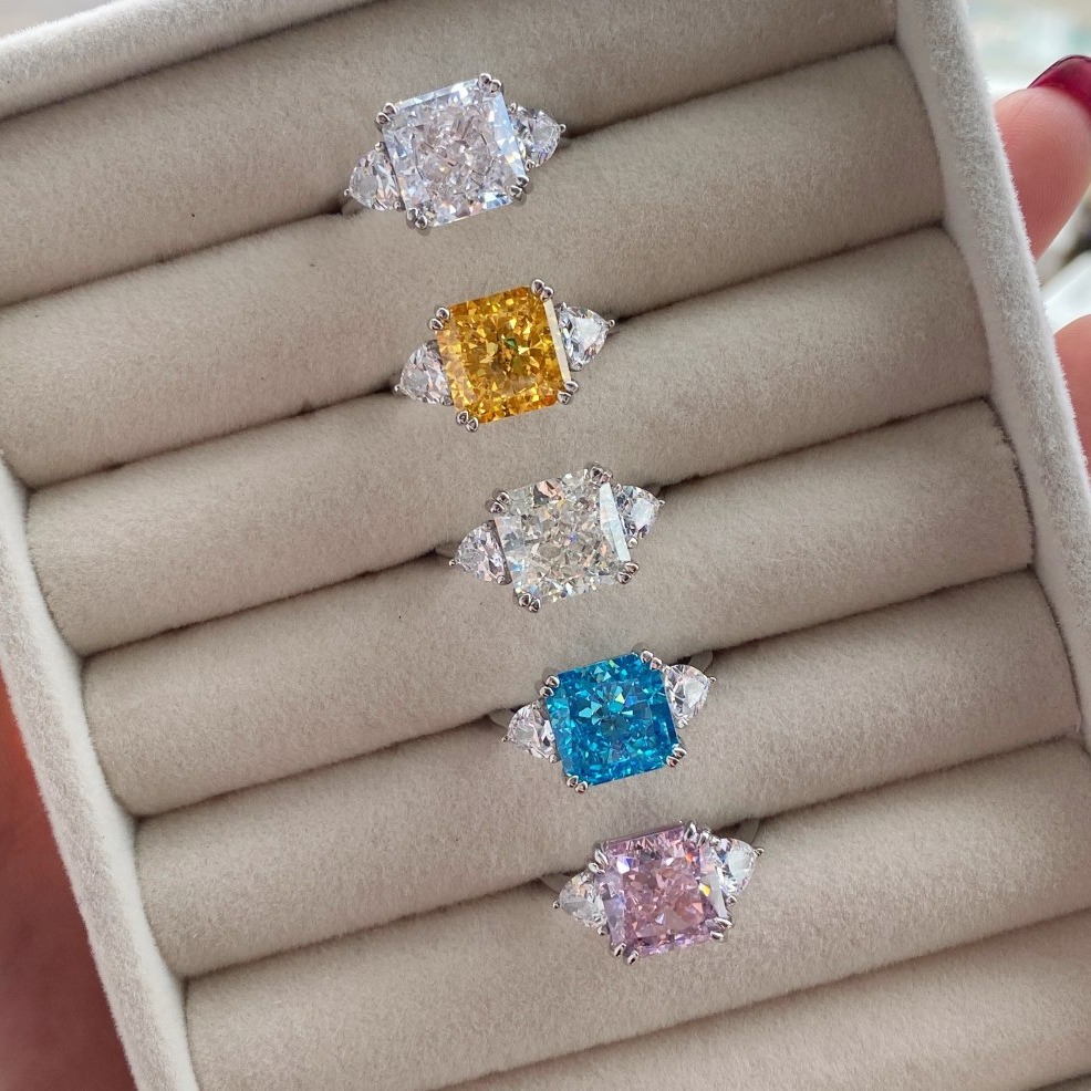 Choucong 5CT Radiant Cut High Carbon Diamond Luxury Jewelry 100% Solid 925 Sterling Silver Party Three Stone Eternity Women Wedding Bridal Ring For Da