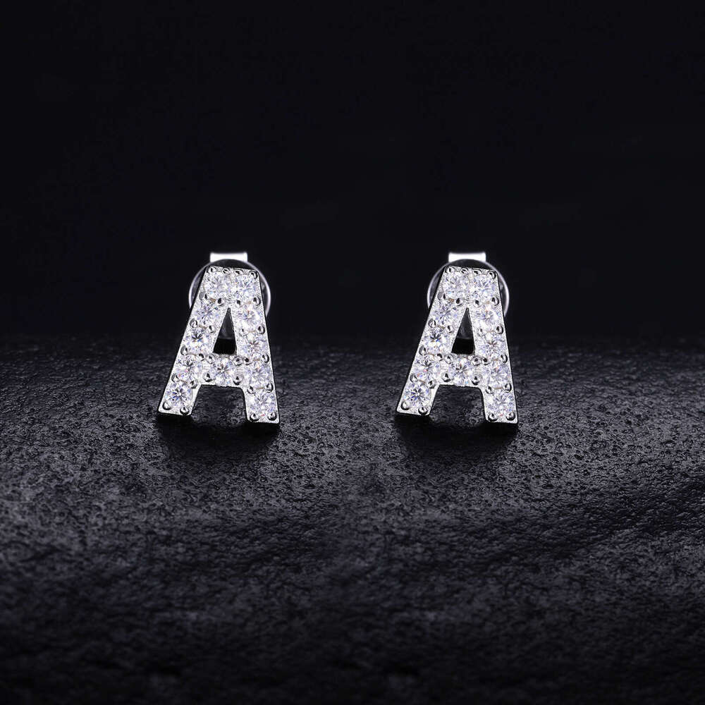 S925 silver moissanite hip-hop new simple style, 26 letter earrings, trendy fashion earrings for women