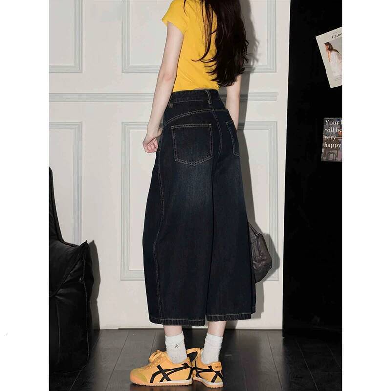 YIBASHU Summer Women American Retro Jorts Jean Denim Shorts Kpop Coquette Y2K 2000s Japanese Harajuku Calf-Length Pants dongdumaoyi