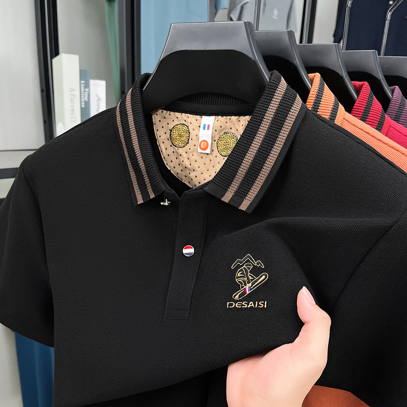 Summer Business And Leisure Pure Cotton Designer Polo Shirt Short Sleeved Mens Lapel Embroidered Half Sleeved T-shirt Mens Silk Cotton Top