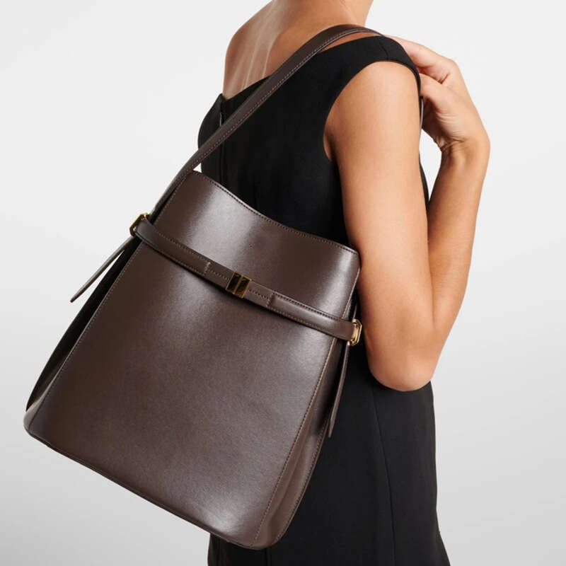 Niche Design Commuter Handbag, High End Genuine Leather Bucket Bag, Minimalist Simple Crossbody Shoulder Bag, Luxury Daily Commuter Purse SENYY